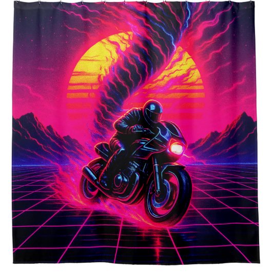 Roze Zonsondergang Motor Kunst Douchegordijn (Voorkant)
