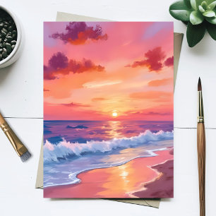 Roze Zonsondergang Strandgolven Zeegezicht Schilde Briefkaart