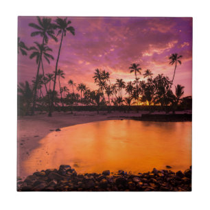 Roze zonsondergang van Hawaiaanse strand Tegeltje