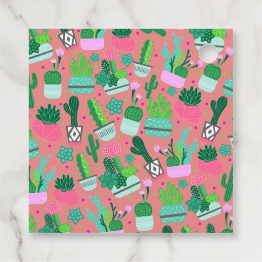 Roze Zuidwestelijke Cactus Patroon Verjaardagsfees Bedankjes Labels (Achterkant)