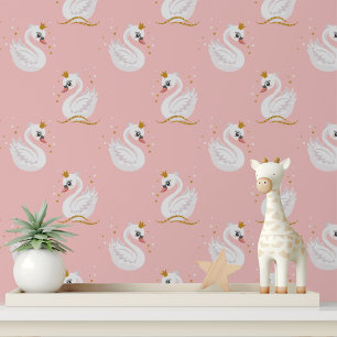 Roze Zwanenprinses Nursery Peel en Stick Behang