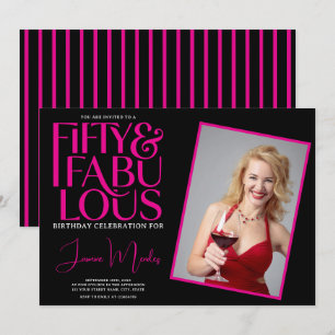 Roze Zwart 50 & Fabulous Elegante Strepen Verjaard Kaart