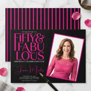 Roze Zwart 50 & Fabulous Elegante Strepen Verjaard Kaart