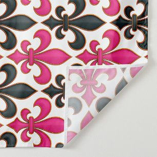 Roze Zwart Barok Fleur-de-lis Patroon Ontwerp  Stof