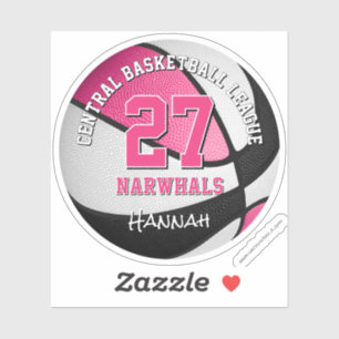 Roze Zwart Basketbal Team Kleuren Meisjes Team Naa Sticker
