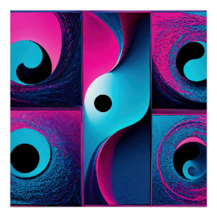 Roze Zwart Blauw Geometrisch Abstract Perfect Poster