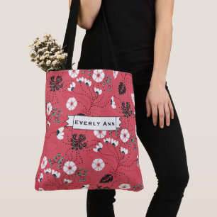 Roze zwart Blauwgroen wit flessenpatroon Tote Bag