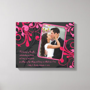 Roze Zwart Bloemen Bruiloft Fotosjabloon Canvas Afdruk