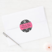 Roze, Zwart Bruiloft Damask Dank u Label (Envelop)