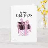 Roze & Zwart Cadeau Verjaardag Kaart (Gele Bloem)