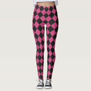 Roze Zwart Checker Diamant Patroon Leggings