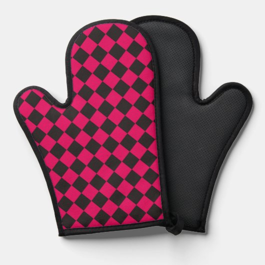 Roze Zwart Checker Diamant Patroon Ovenwant (Voorkant / Achterkant)