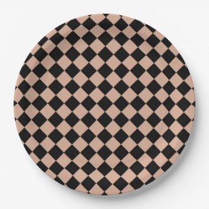 Roze Zwart Checker Diamant Patroon Papieren Bordje