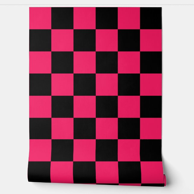 Roze Zwart Checker Patroon Behang (Afrollen)