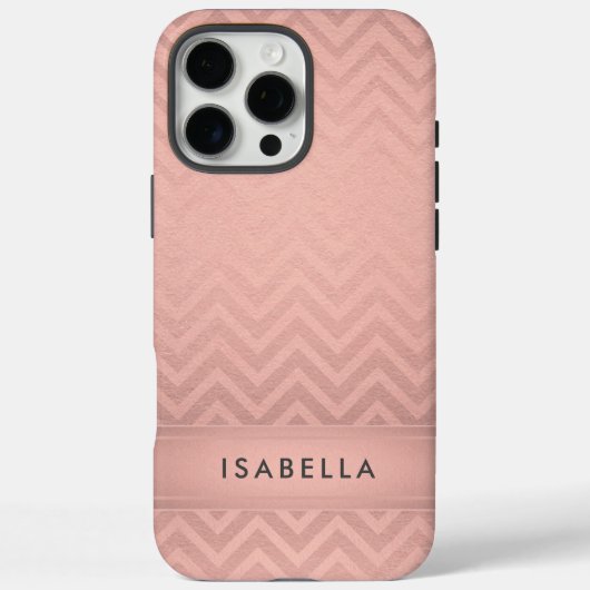 Roze & Zwart Chevron Faux Roos Gouden Folie Monogr Case-Mate iPhone Case (Achterkant)