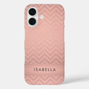 Roze & Zwart Chevron Faux Roos Gouden Folie Monogr iPhone 16 Hoesje