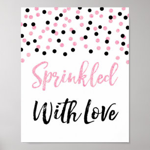 Roze Zwart Confetti Bestrooid met Liefde Teken Poster