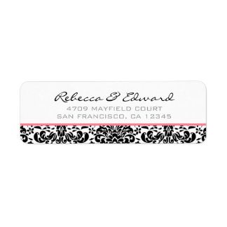 Roze & Zwart Damask Adreslabel Etiket