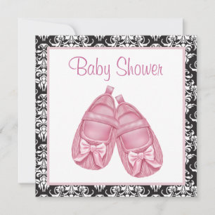 Roze Zwart Damask Baby Meisje Douche Kaart