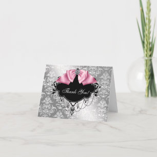 Roze Zwart Damask Baby shower Bedankt Card