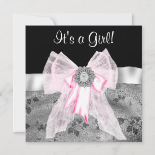 Roze Zwart Damask Baby Shower Uitnodigingen