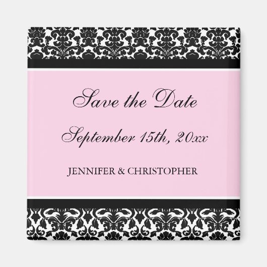 Roze Zwart Damask Bewaar de Date Magnet Magneet (Voorkant)