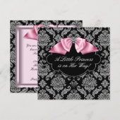Roze Zwart Damask Princess Baby Meisje Douche Kaart (Voorkant / Achterkant)