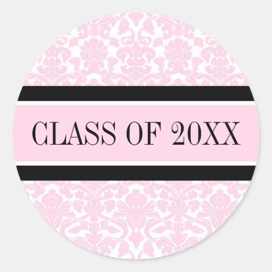 Roze Zwart Damast Afstuderen Custom Jaar Ronde Sticker (Voorkant)