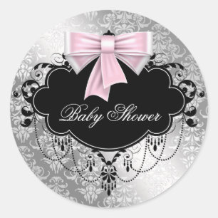 Roze Zwart Damast Roze Zwart Baby shower Sticker