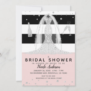 Roze Zwart Diamanten Trouwjurk Bruids Shower Kaart