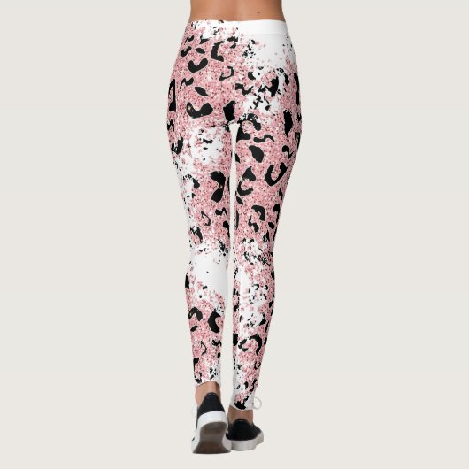 Roze & Zwart Dierenprint op Wit Leggings (Achterkant)