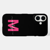 Roze Zwart Elegante Script Naam Monogram Case-Mate iPhone Case (Achterkant (horizontaal))
