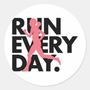 Roze/zwart "Elke dag uitvoeren" Ronde Sticker