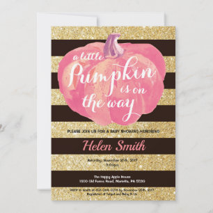 Roze Zwart en Gouden Pompoen Meisje Baby Shower Kaart