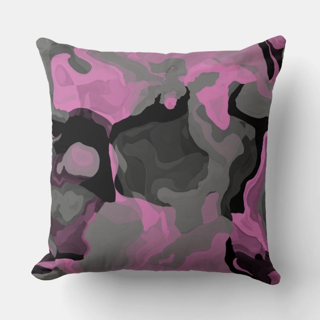 Roze Zwart en Grijs abstract Kussen (Voorkant)