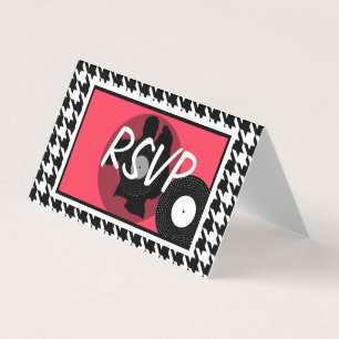 Roze, zwart en wit 1950s thema rsvp/ kaart