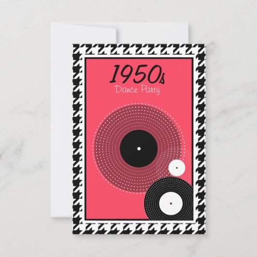 Roze, zwart en wit 1950s thema RSVP kaartje (Voorkant)