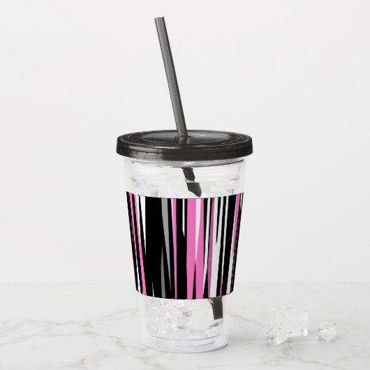 Roze zwart en wit Abstract Acryl Drinkbeker (Voorkant ijs)