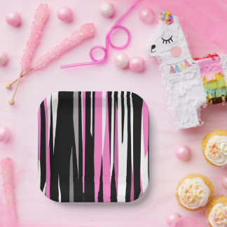 Roze zwart en wit Abstract Papieren Bordje