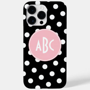 Roze Zwart en Wit Stippen Monogram Case-Mate iPhone 14 Pro Max Hoesje