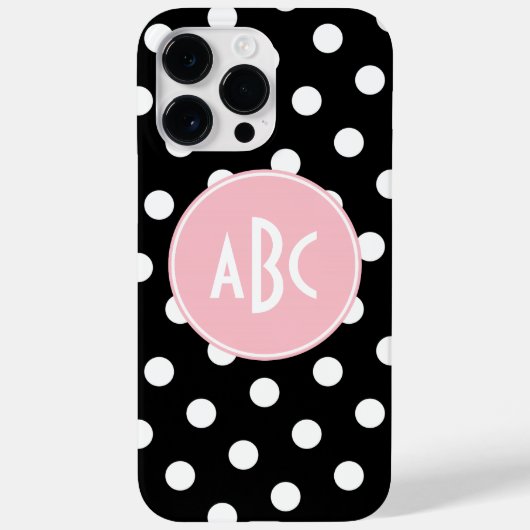 Roze Zwart en Wit Stippen Monogram Case-Mate iPhone Case (Achterkant)
