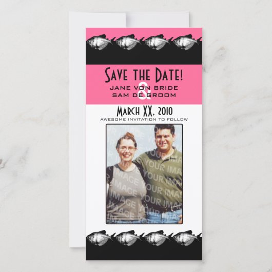 Roze, zwart en witte vis Save The Date (Voorkant)