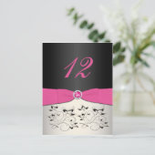 Roze, Zwart en Zilveren Tafelnummer Briefkaart (Staand voorkant)