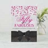 Roze & Zwart Fabulous 50ste verjaardag Uitnodiging (Staand voorkant)