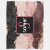 Roze & zwart & Faux Gold Glitter Agate Monogram Fleece Deken (Voorkant)
