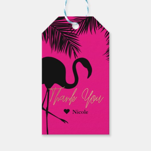 Roze & Zwart Flamingo & Palm Party Favor Custom Cadeaulabel (Voorkant)