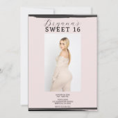 Roze & Zwart Foto Lijst Trendy Modern Sweet 16 Kaart (Voorkant)