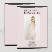 Roze & Zwart Foto Lijst Trendy Modern Sweet 16 Kaart (Voorkant / Achterkant)