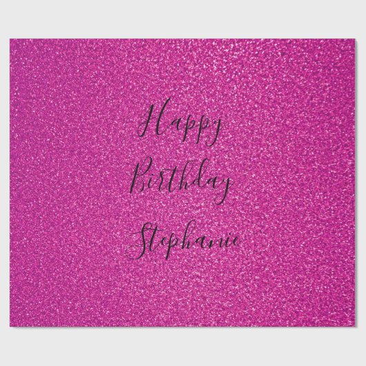 Roze Zwart Gelukkige Verjaardag Glitter Aangepaste Cadeaupapier (Vlak)