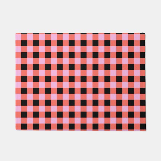 Roze Zwart geruit Gingham Patroon Deurmat (Voorkant)